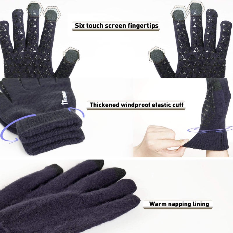 TRENDOUX Winter Gloves for Men, Womens Gloves with Touchscreen Fingers - Thermal Liners - Anti-Slip Grip - Elastic Cuff - Premium Material - Knit Glove for Phone Texting Typing Outdoor - Navy - M - Image 3